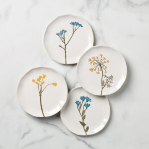 Square Floral Butterfly Accent Decorative Plates, Set of 4