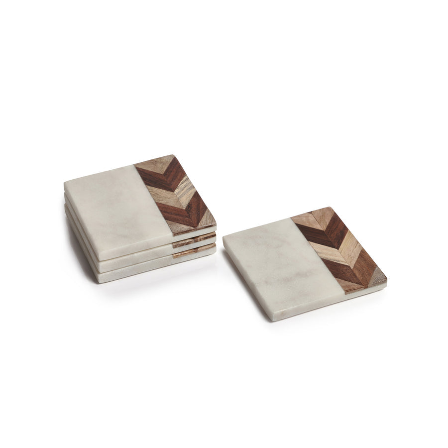 Chevron Wood and Marble Coasters - Set of 4 - Image 2