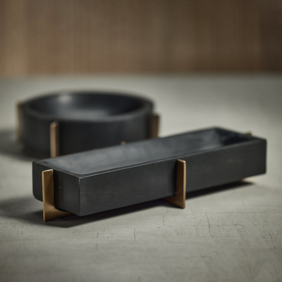 Black Marble Tray on Gold Metal Base