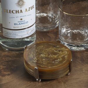 Amber Marble Coasters with Nickel Stand - Set of 4