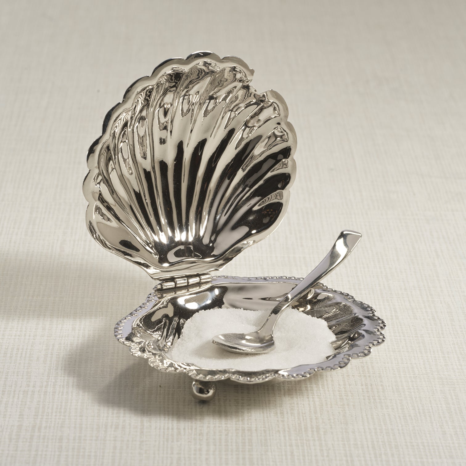 Polished Nickel Fan Shell Lidded Bowl with Spoon - Image 2