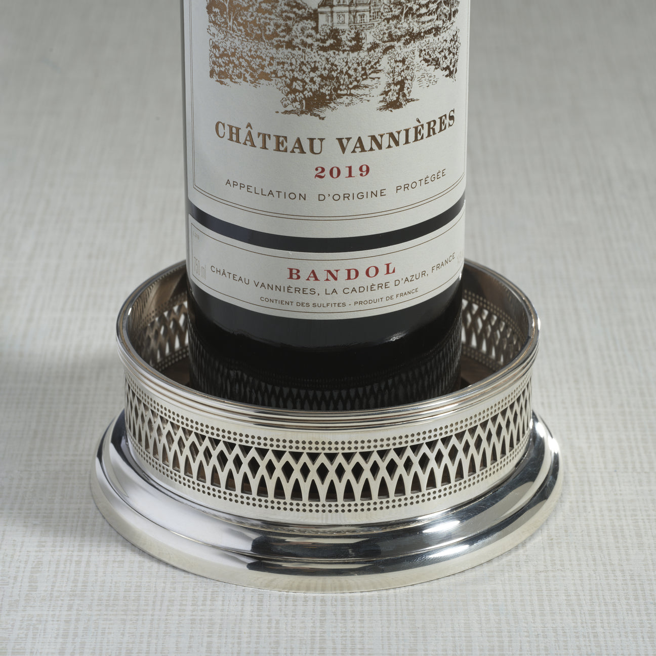 Silver-Plated Wine Bottle Coaster with Wood Base - Image 2