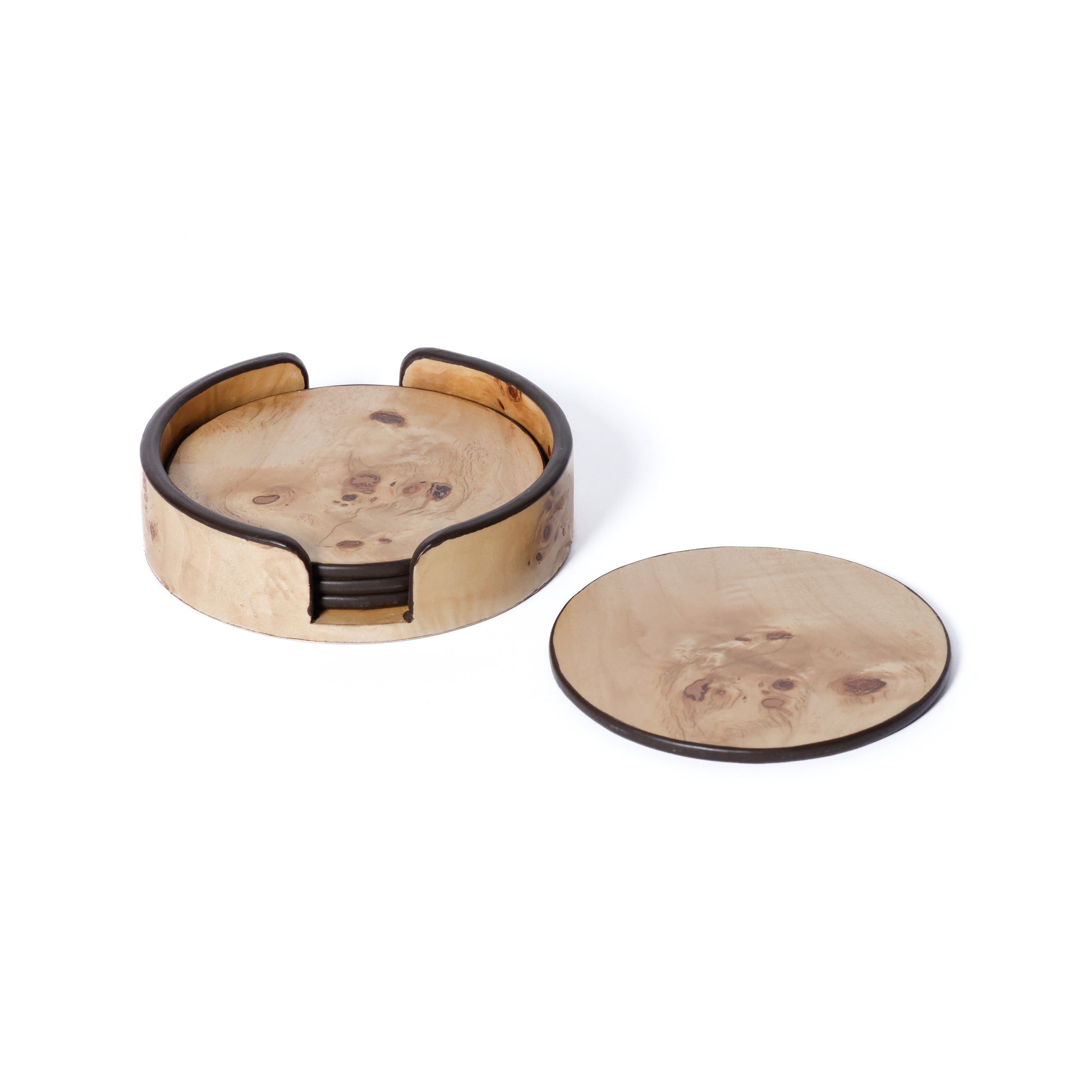 Round Burl Veneer Drink Coasters - Set of 4 - Image 2