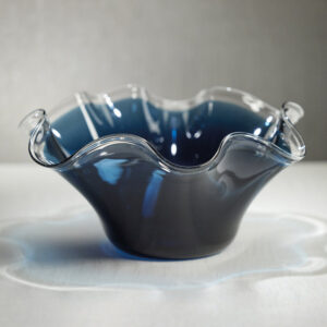 Blue Tall Wave Glass Bowl - 16.25 in